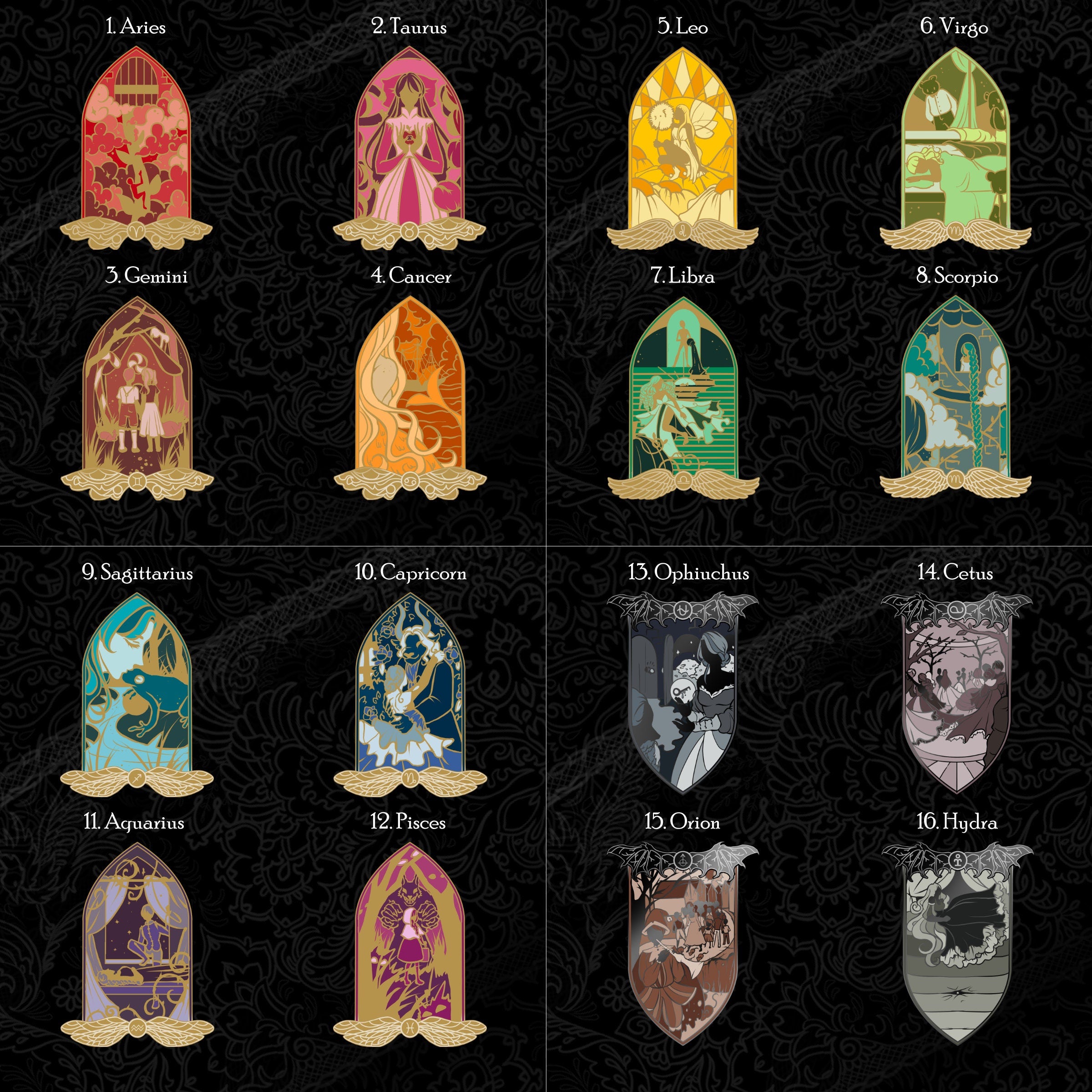 Zodiac x Fairy Tale enamel pins