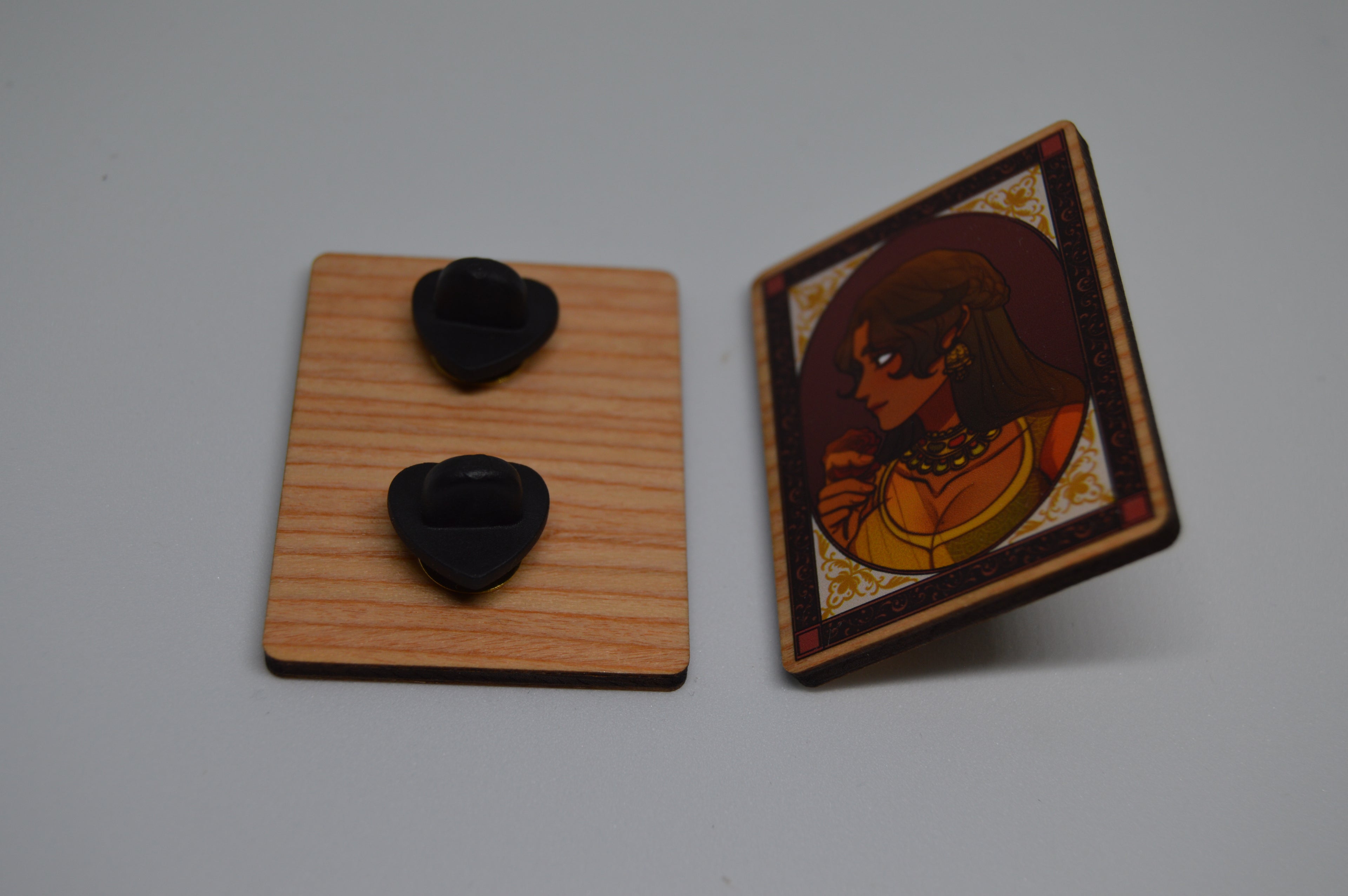 Gold And Rubies - Indian Miniature Diptych Wood Pins (Set of 2)