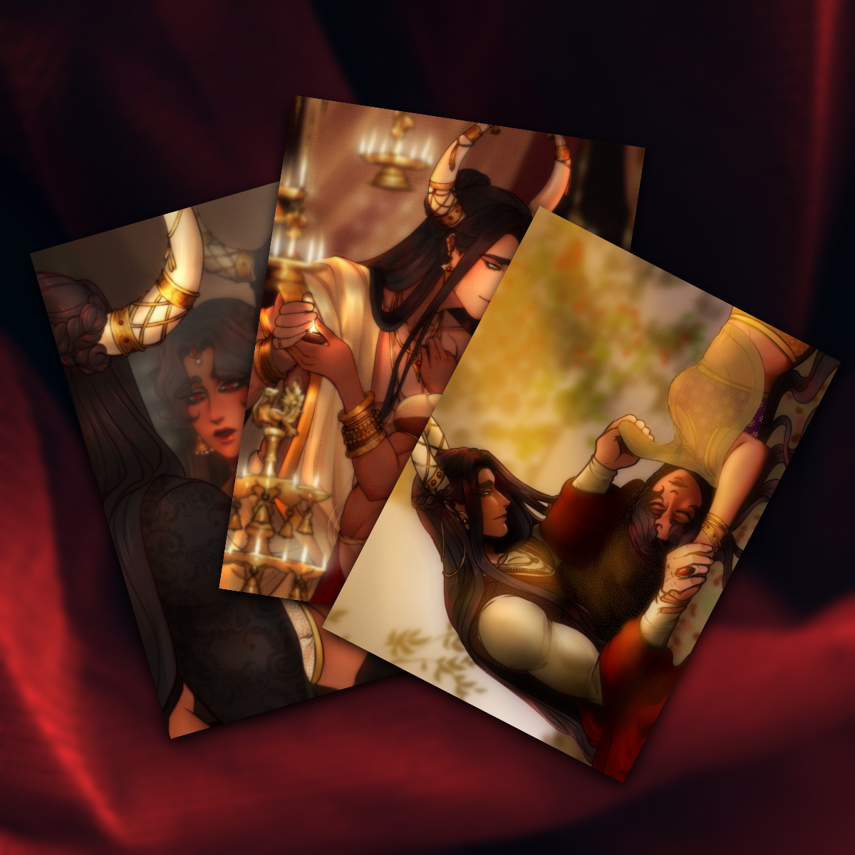 Gold And Rubies Bollywood-Inspired Art Prints (Set of 3)