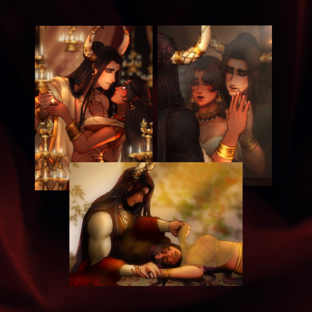 Gold And Rubies Bollywood-Inspired Art Prints (Set of 3)